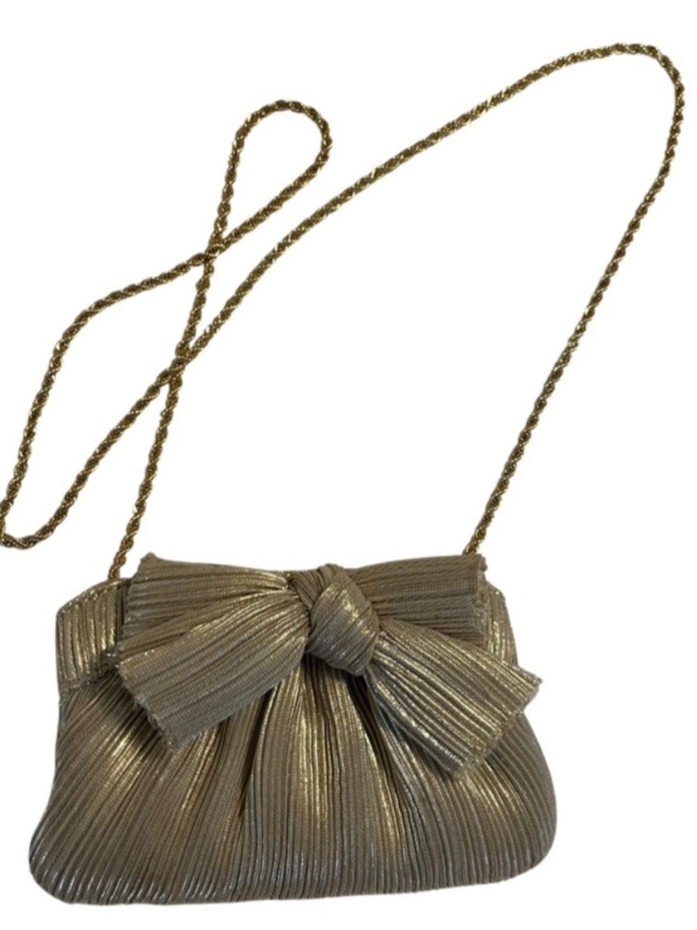 Loeffler Randall Rayne Small Pleated Bow Frame Clutch in Gold